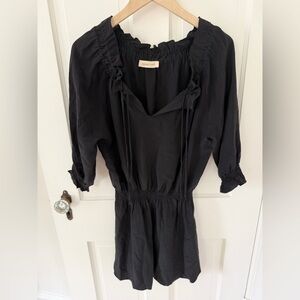 Amour Vert Black 100% Silk 3/4 Sleeve Ruched Mini Dress Size Small S